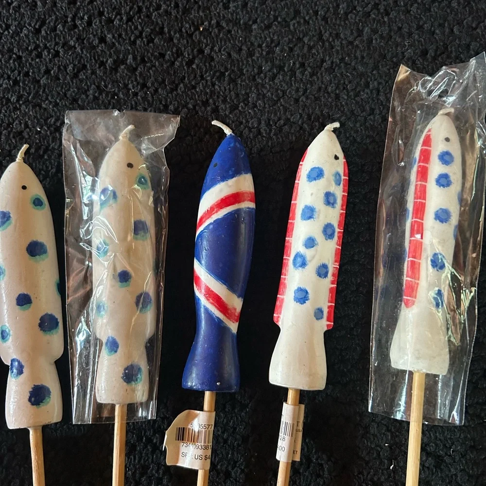 Patriotic Fish Shaped Red, Blue, and White Party Candles